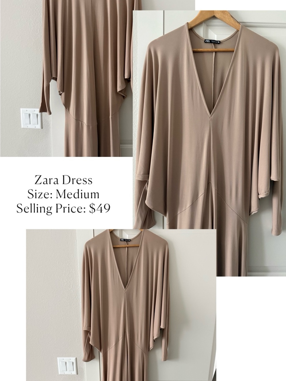 Zara Taupe Draped V-Neck Maxi Dress